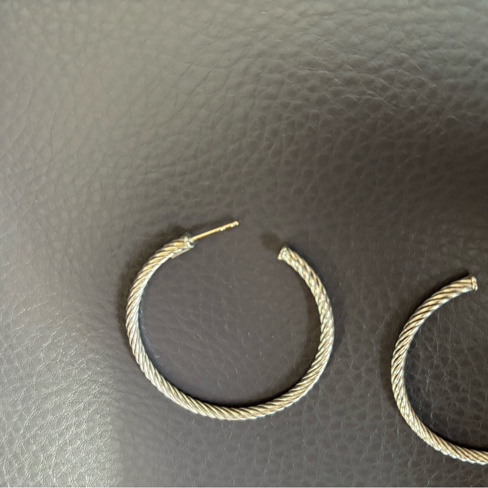 David Yurman Silver Textured Hoop Earrings